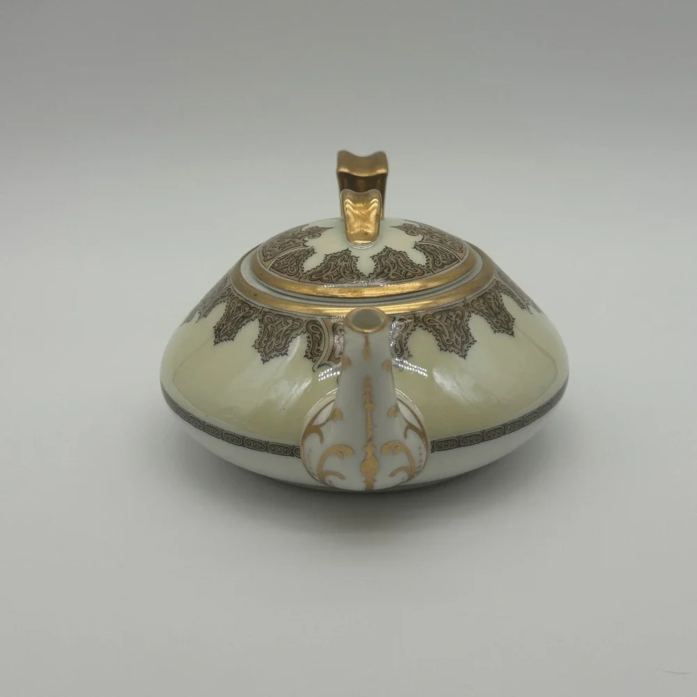 Haviland Limoges France Antique Porcelain Teapot Gold Scroll Cream